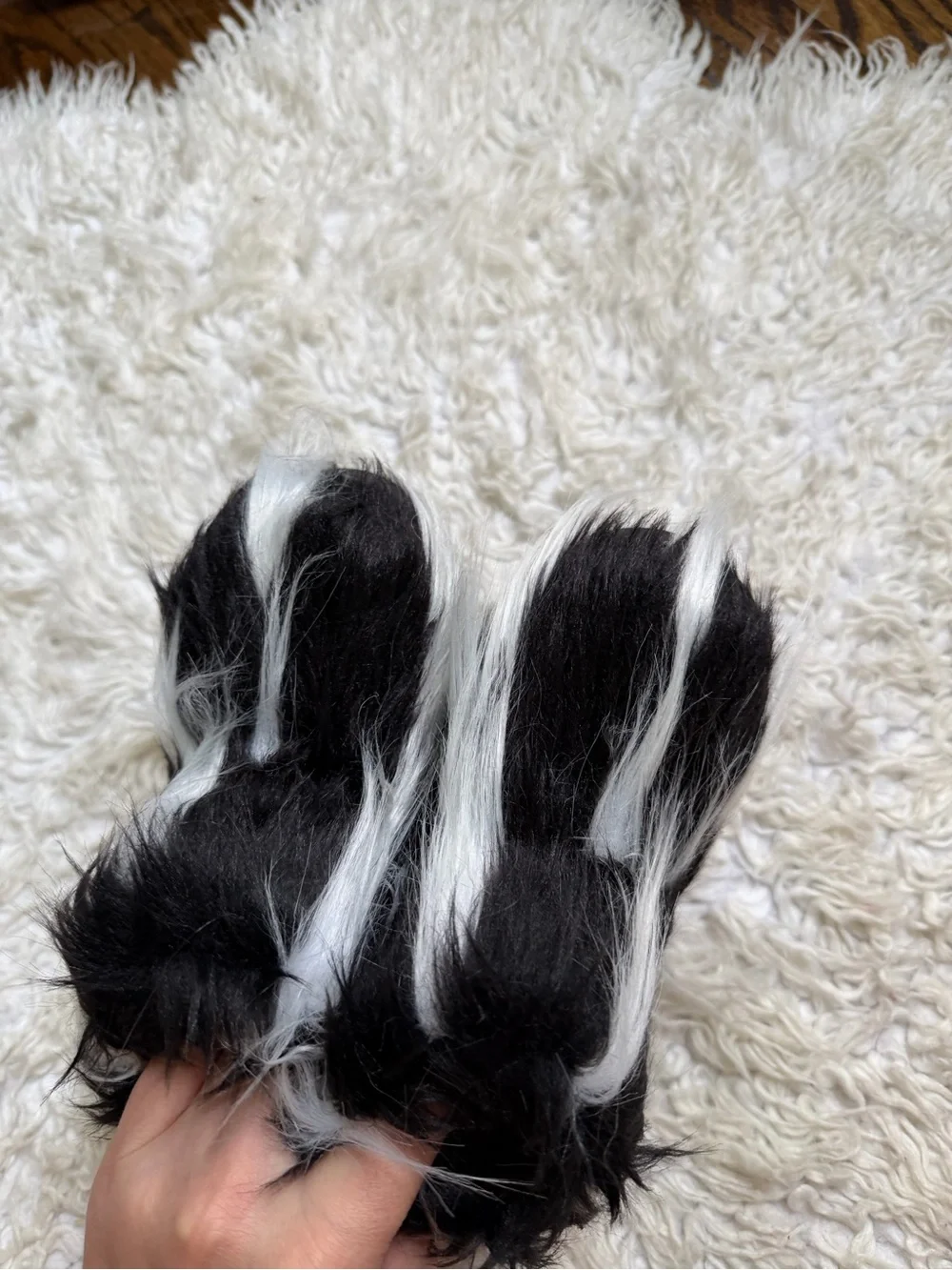 Kids Black & White Faux Fur Winter Boots